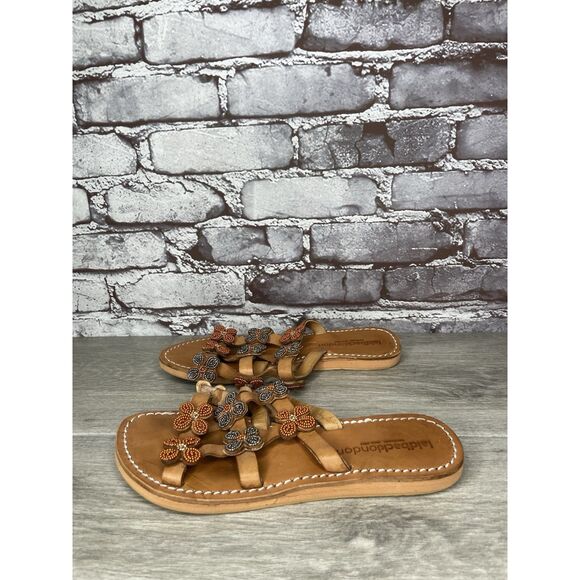 Laidback London Brown Leather Handmade Boho Floral Beaded Sandals Women 7US/38EU - Picture 1 of 16
